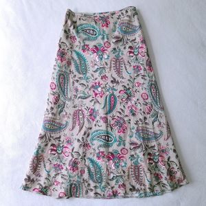 Linen Blend Ankle Skirt, Lined - East 5th SIZE 4 Paisley Botanical Turquoise